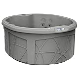 LifeSmart 4-Person Plug & Play Round Hot Tub with Thermal Cover, Taupe - Home Outdoor Backyard Spa with 13 Jets and Underwater LED Light