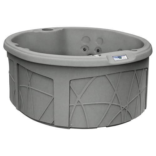 LifeSmart 4-Person Plug & Play Round Hot Tub with Thermal Cover, Taupe - Home Outdoor Backyard Spa with 13 Jets and Underwater LED Light
