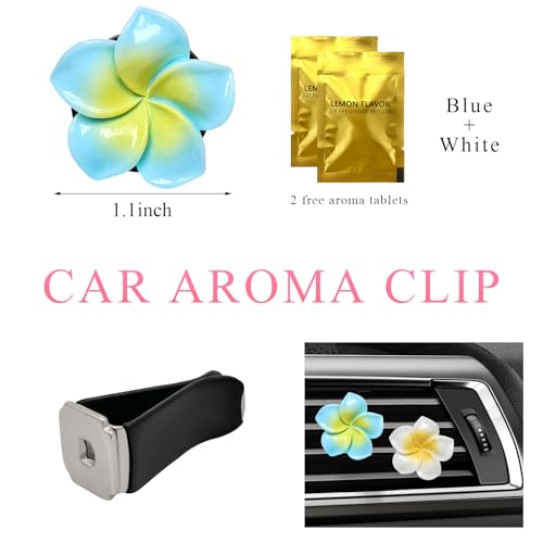 Image of Wevdn 2PCS Flower Car Air Vent Clips, Colorful Tropical Flower Air Freshener Vent Clips with Aromatic Pad, Air Conditioning Outlet Clip Plumeria Flower Decoration (Blue+White)