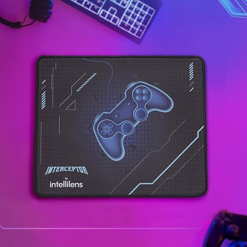 Image of INTERCEPTOR by Intellilens Gaming Mouse Pad for Laptop (30x25cm) | 3mm Thick Waterproof Surface | Anti Slip Base Mousepad | Office Accessories for Desk | Wrinkle Free Material | Black Mouse Pad