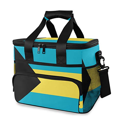 FANTAZIO Insulated Lunch Bag Flag of Bahamas Reusable Cooler Bag for Picnic Beach 15L