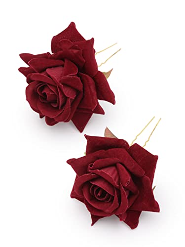 Image of Vogue Hair Accessories Light Weight Rose Flower Bun Maker Juda Pins Hair Accessories (Maroon Set -2)