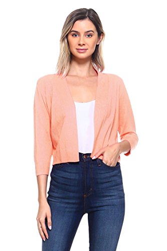 Image of Cielo Women's Soft Solid Open Front 3 /4 Sleeve Sweater Cardigan