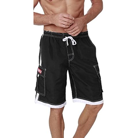 INGEAR Men's Quick Dry Swim Trunks Cargo Water Shorts with Mesh Lining (Black, X-Large) Cover