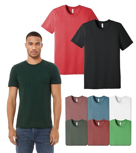 Bella + Canvas Triblend T-Shirts, 3413 Unisex Crew Neck Pack of Shirts for Men & Women, Bulk Multipack of Ring-Spun Cotton/Polyester/Rayon Short Sleeve Undershirts 2 Pack, X-Large - Custom Color Set