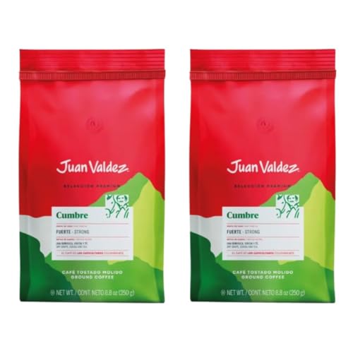 Pack 2 Café Colombiano Molido Premium J VALDEZ 250 g c/u – Variedad Cumbre – 100% Café Colombiano – Tueste MedI Fuerte – Café Gourmet Molido para Cafetera, Prensa o Filtro