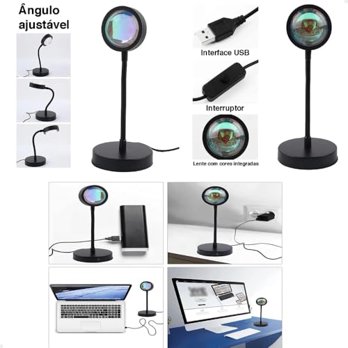 Kit 2x Luminária de Mesa Sunset Pôr Do Sol LED 10W 5V USB