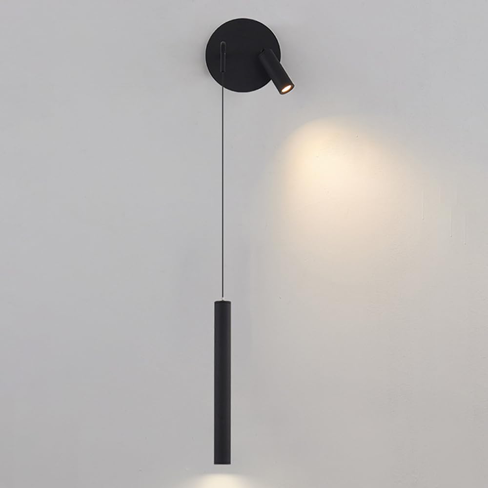 Applique murale LED moderne noire à flûte dotée d'un spot rotatif orientable