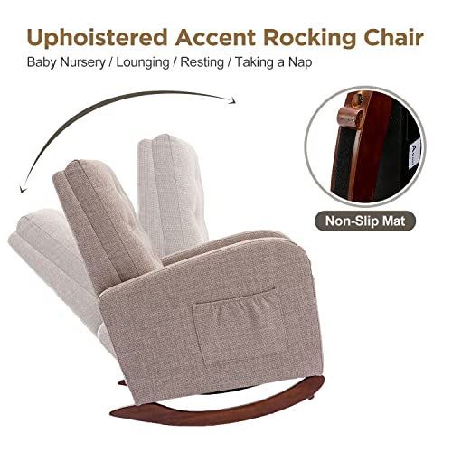 Rocking Chair Modern,Upholstered Glider Rocker Chair For Nursery,Comfy Armchair With Side Pocket For Living Room (Camel) #TOP4