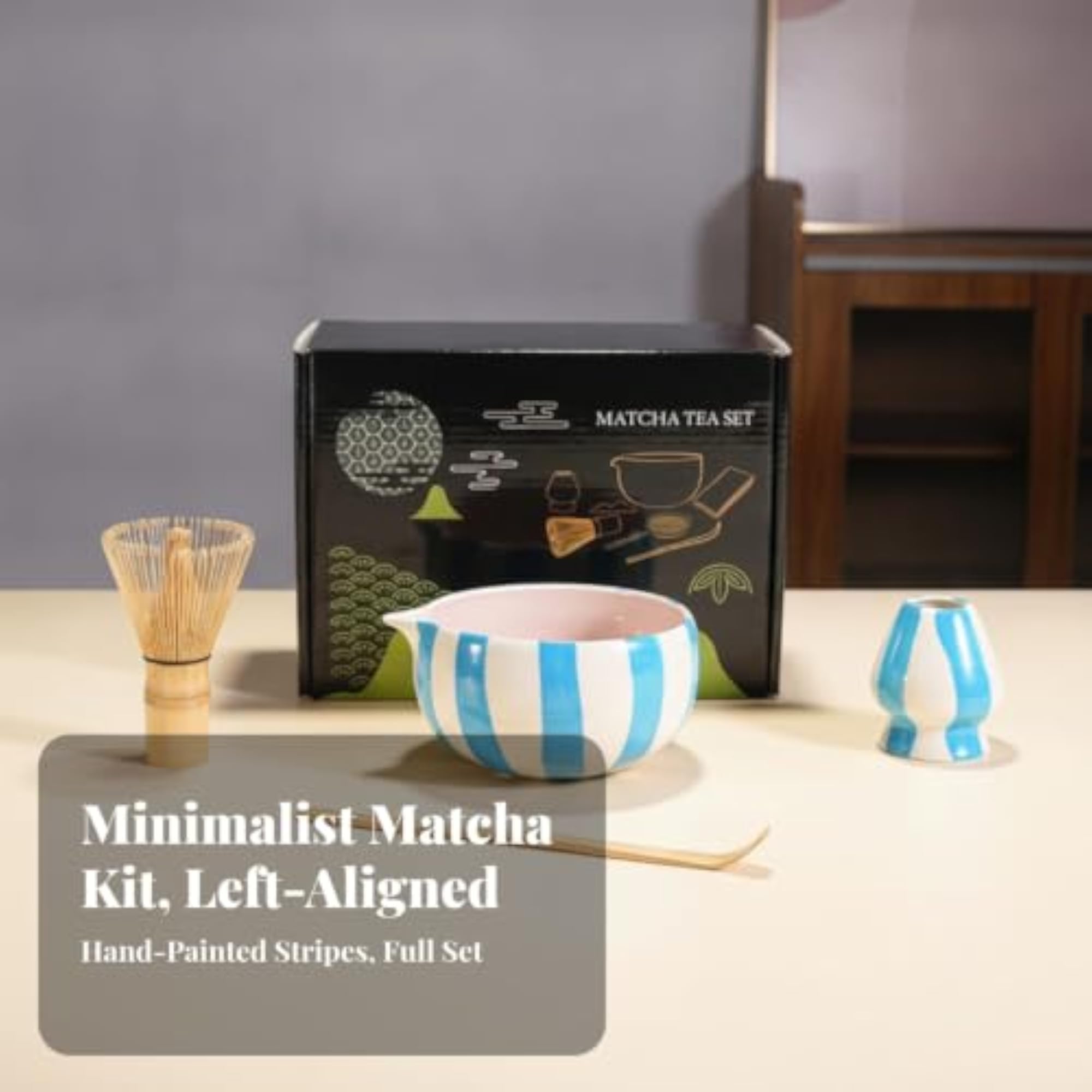 Pink Glazed Matcha Tea Set with Whisk Holder