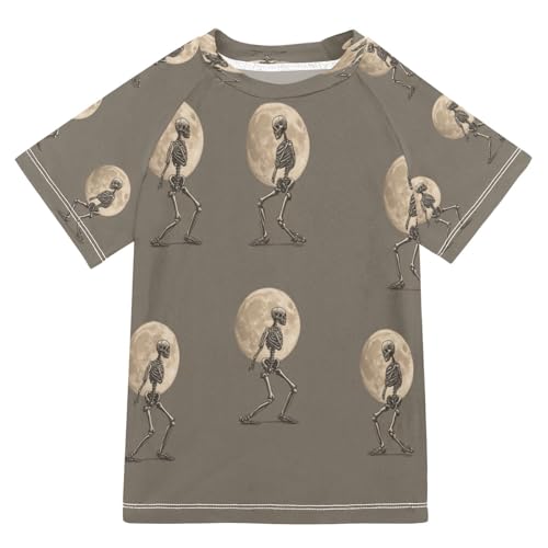 Boys Short Sleeve T-Shirts Moon Skull Skeleton Rashguard Kids Swim Shirts Sun UPF 50+