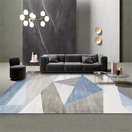 Tapis géométrique moderne gris bleu pour sublimer le salon
