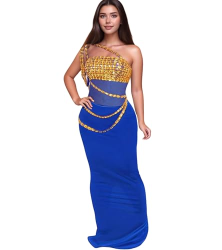 Image of Jigfar Women Sexy Elegant Rhinestone Mesh See Through Party Club Night Split Bodycon Formal Maxi Dress