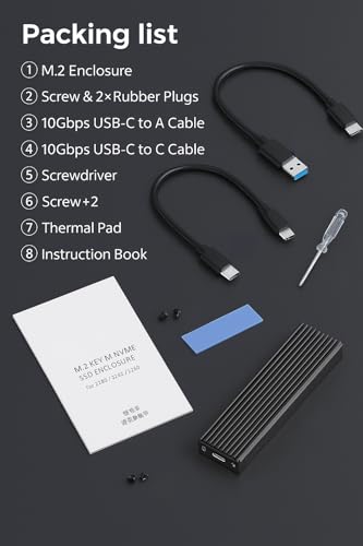 Caja externa M.2 NVMe SSD con USB-C 3.1 Gen 2 10Gbps miniatura 6