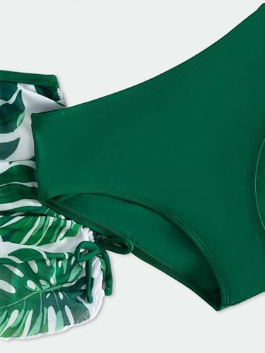 Image of Girl's 3 Piece Set Leaf Print Criss Cross Bikini Sets Bathing Suit Green 110