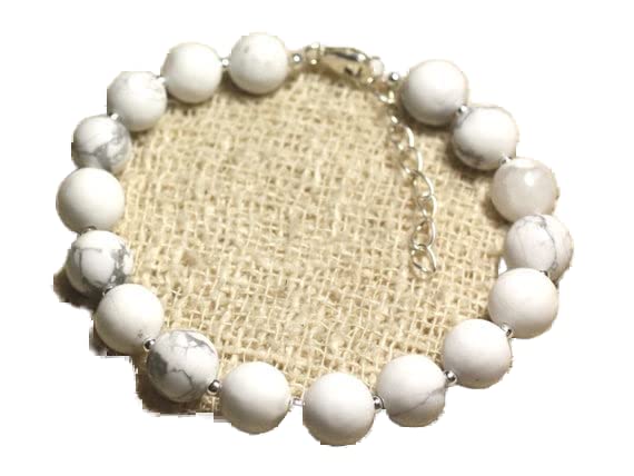 Bracelet howlite 10mm LKBEADS bijoux en pierre naturelle ronde stacking unisexe 7 pouces
