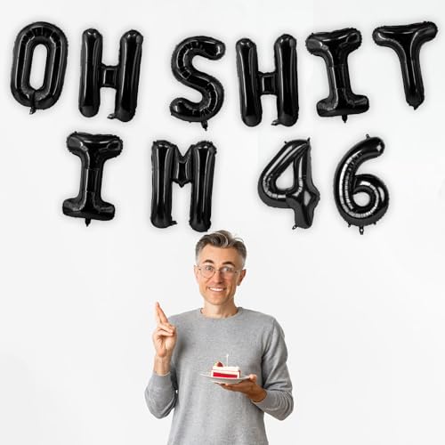 Image of Oh I'm 46! Latex Balloons 16 Inch Black Hallo Twenty Five Cheers to 46 Years Old Theme Decor for Man Woman Happy 46th Birthday Party Photo Studio Prop Flag Decorations Favors Supplies