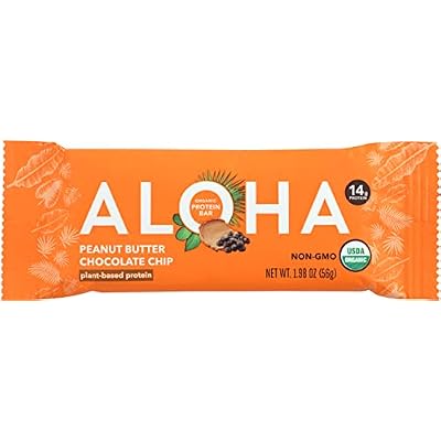 Aloha Organic Peanut Butter Chocolate Chip Protein Bars, 14g Plant-Based Protein, USDA Certified Organic, Gluten Free & Non-GMO, 1.9 Oz (Pack of 12)