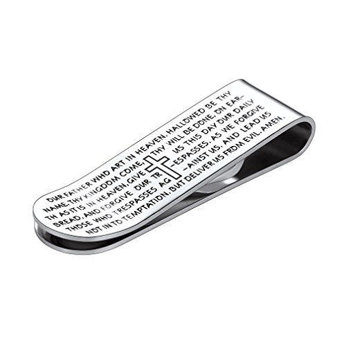 FaithHeart Personalized Minimalist Wallet Money Clip, Stainless Steel Men Jewelry Cross Prayer Charms Money Card Holder