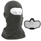 KBFLWBF 2-in-1 Airsoft Balaclava Mask with Removable Steel Mesh Lower Face Guard, Breathable Open-Eye Tactical Face Mask, Lightweight Stretch Nylon Hood for Airsoft Training and Paintball Green