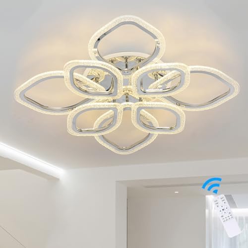 Qcyuui LED Ceiling Light, Dimmable 100W 8-Leaf Flush Mount, Chrome