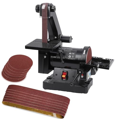 1x30 Inch Benchtop Belt Disc Sander, Bench Belt Sander with 5 Inch Disc, Powerful Power Combination Sanders Wrench Storage, Easy Belt Cover Off, for Woodworking ((8 * 80 Grit, 4 * 100 Grit)