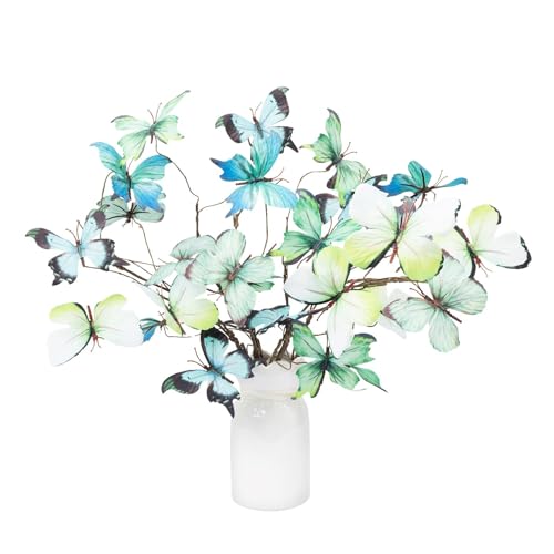 Wolpark 5 Pcs DIY Butterfly Decorations 5 Butterfly Branches with 30 Fake Butterflies for Crafts Faux Stems for Vase Filler Bouquets Home Decorations Garden Office Table Decor (Green)