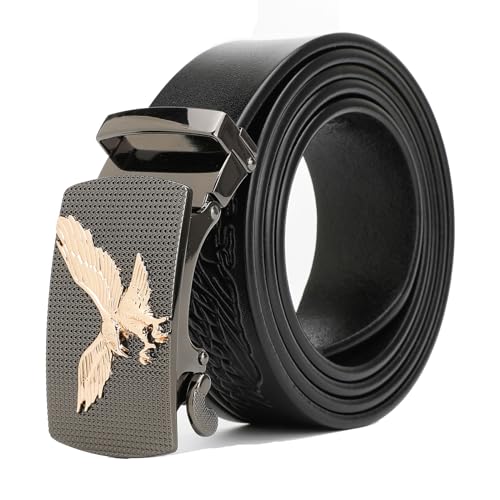 Click Sliding Eagle Belt with Automatic Buckle, Genuine Leather Ratchet Belt - Eagle Print Adjustable Slide Belt