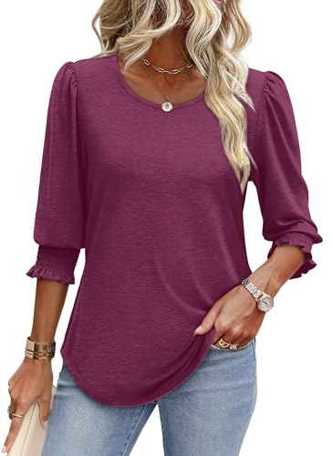Image of XIEERDUO Blouses for Women Dressy Casual 3 /4 Length Sleeve Womens Tops with Smocked Cuffs