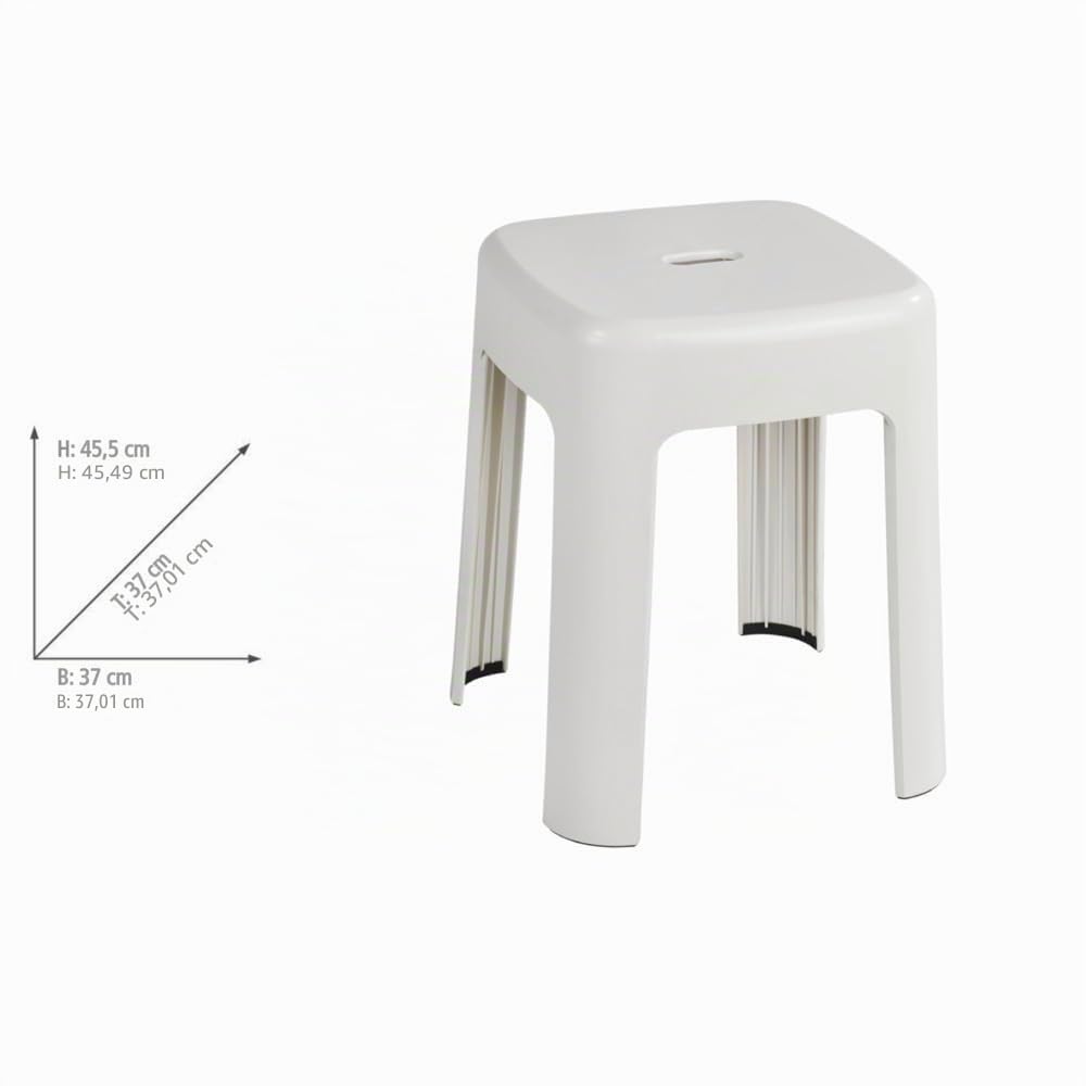 WENKO Hocker Mod. Alaska, Badhocker aus stabilem Kunststoff, belastbar bis 250 kg, Duschhocker, hochwertiger Badsitz mit Anti-Rutsch Füßen, 37 x 45,5 x 37 cm, Weiß