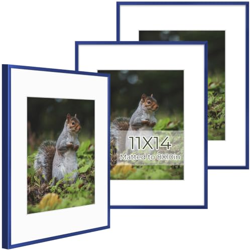 Golden State Art 3 Pack 11x14 Blue Aluminum Frames, Real Glass Fronts
