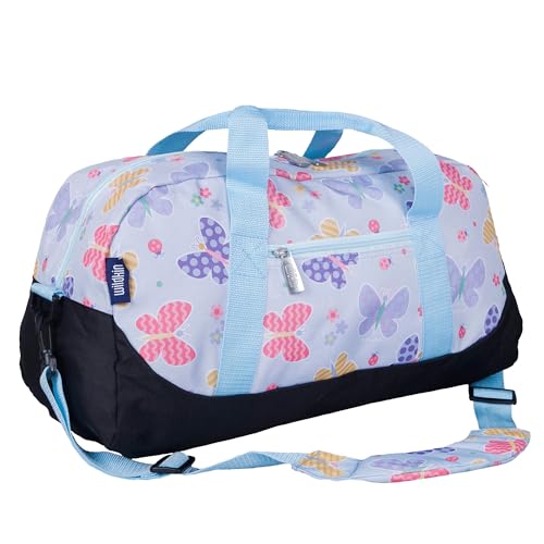 Image of Wildkin Kids Overnighter Duffel Bag - Carry-On Travel Bag for School & Sleepovers, Lightweight, Durable, Boys & Girls Ages 4-15 - Butterfly Garden