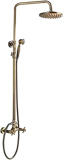 8 Inch Antique Brass Shower Combo Set Vintage Luxury Mixer Wall Mounted System Contain Rainfall Showerhead Handheld, Double Handles,A,02(A,1)