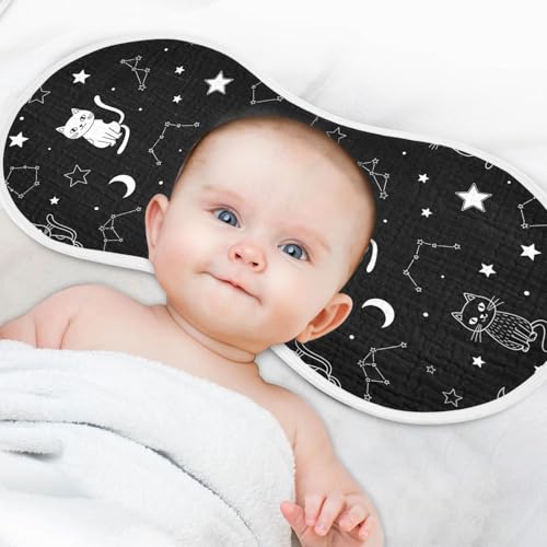 J JOYSAY Galaxy Cats Black Baby Burp Cloths for Boys Girls Large 22''x11'' Cotton 4 Layer Milk Spit Up Rags for Infant Newborn one sizex44