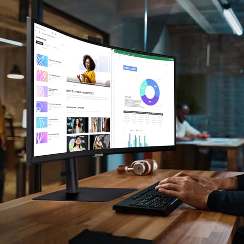 Samsung 34-Inch ViewFinity S65VC Series Ultra-WQHD Curved Computer Monitor, 100Hz, AMD FreeSync, HDR10, USB-C, Built-in Speaker, Camera, KVM Switch, Eye Care, Eco-Packaging, LS34C650VANXGO, Black by Samsung - Used condition - Image 9