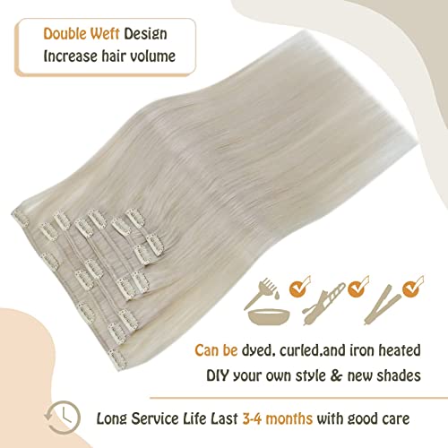 18 Inch Clip In Hair Extensions Platinum Blonde White Blonde Human Hair Extensions Natural Soft Straight Fine Hair Extensions 100G 7Pieces/Pack #TOP2