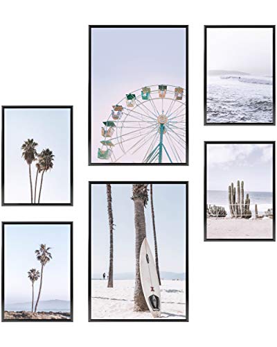Heimlich® Tableau Décoration Murale - sans Cadres - Set de Poster Premium pour la Maison, Bureau, Salon, Chambre, Cuisine - 2 x (30x42cm) et 4 x (21x30cm) | »Palmiers de Surf Pastel «