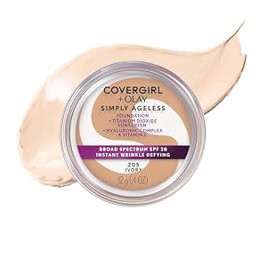 COVERGIRL Simply Ageless Instant Wrinkle Defying Foundation, SPF 28, Hyaluronic Complex & Vitamin C – 205 Ivory, Pack of 1