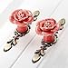 Ceramic Rose Flower Cabinet Knobs with Bronze Backplate, Vintage Kitchen Drawer Pull Handles for Dresser Cupboard Wardrobe with 2 Size Screws, 6 Pack (Pink New)