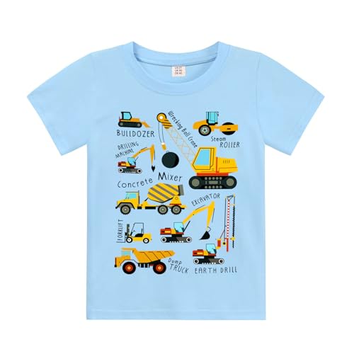Image of Kids Short Sleeve Tees Toddler Crewneck T-Shirts Boys Girls Dino Raccoon Excavator Silly Goose Flower Girl Tops 2-7 Years