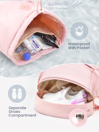 Image of RHDZO Drawstring Gym Backpack with Shoe Compartment and Wet Pocket, Pink | String Backpack for Men Women, Drawstring Bag for Sports Swim Beach Soccer Volleyball, Adjustable Shoulder Strap
