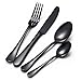 Buyer Star 4 pezzi Posate Set Nero Set di posate Acciaio inossidabile Utensili per posate Stoviglie in acciaio Cucchiaio da dessert Cucchiaino Coltello Forchetta