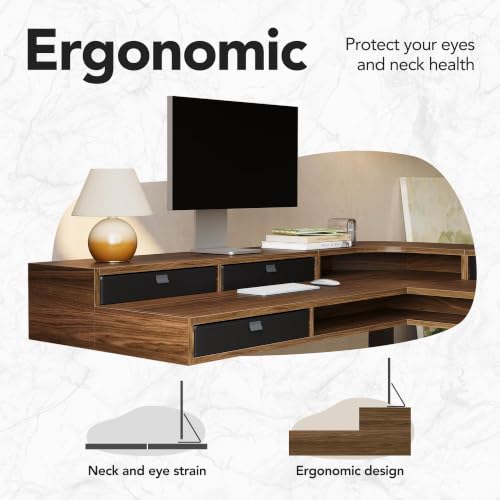 Image of HUANUO 65 inch L Shaped Standing Desk with 6 Drawers and 2-Tier Storage, Walnut | 220lbs Carbon Steel,4 Memory Presets, 27.6 inch-46.5 inch Adjustable Height,corner workstation,cable tray, grommets