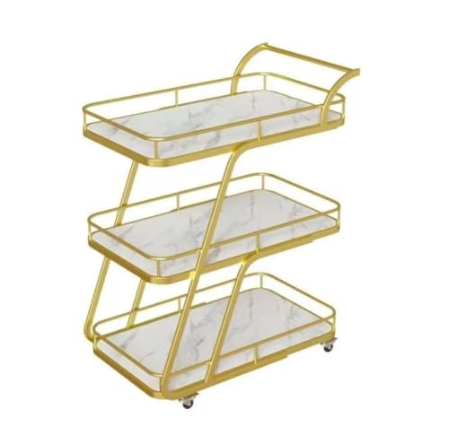 Carro Cocina Carrito De Almacenamiento De Cocina De Hierro De 3 Niveles Con Ruedas, Carrito De Servicio Ecológico, Carrito Para Vinos, Carrito Para Cocina Y Comedor Carro Cocina Ruedas(Gold)