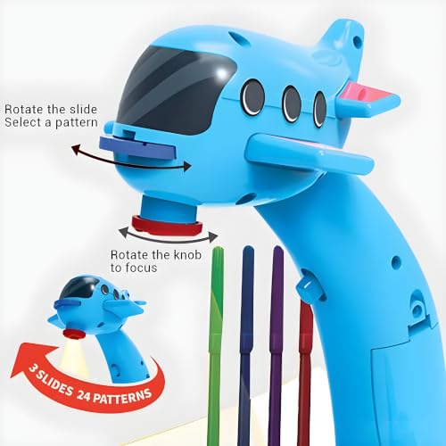 Image of Cable World Airplane Projection Drawing Table for Kids, Educational Tracing & Sketching Projector Toy with 24 Patterns, 6 Color Pens & Adjustable Focus, for Boys & Girls Age 3+ Years