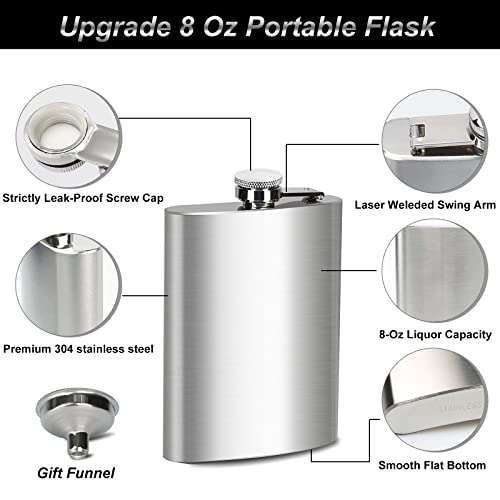 Bedeone 8 Oz Flask For Liquor For Men, Leakproof Drinking Flask With Funnel, Stainless Steel Flask Hip Flask Set, Camping Pocket Flask, Laser Weleded Screw Cap, Ideal For Gift #TOP1