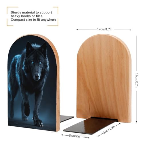 Sujetalibros de madera con base de metal Cool Cyan Black Wolf 3