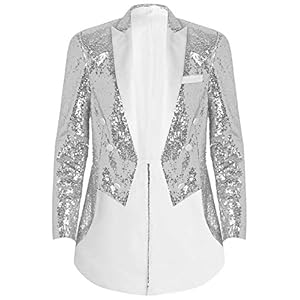 TiaoBug Glanzend herenjasje, slim fit, blazer, lange mouwen, mantel, jas, feestelijk, smoking, gentleman, kostuum, party, bruiloft, bal, verkleedpartij