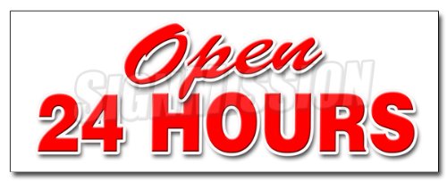24" Open 24 Hours Decal Sticker Service Store Restaurant bar