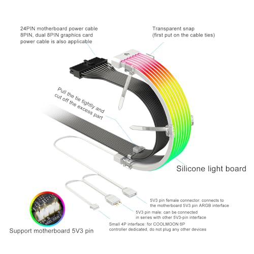 Câble ARGB 5V 3 broches 44 LED double rangée pour alimentation ATX - 6
